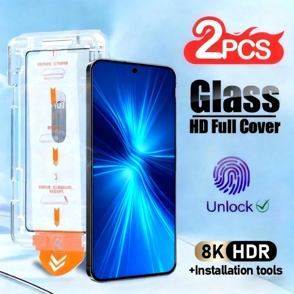 2Pcs Full Cover Screen Protector for Samsung Galaxy S25 S24 S23 Ultra S21 S22 Plus S25 S24 S23 FE One Click Installation Glass