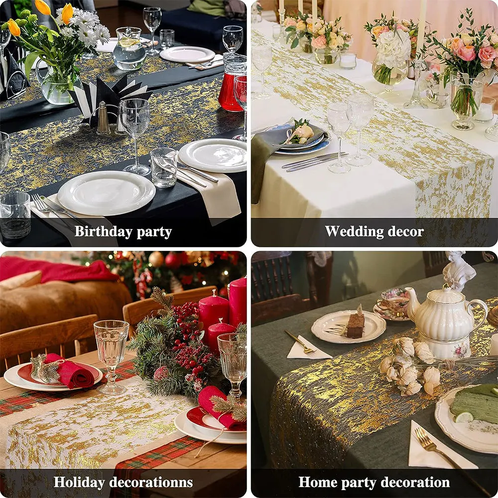Sparkle Metallic Table Runners Gold Silver Thin Table Runner Glitter Sequin Metallic Foil Mesh Roll Birthday Party Decor Wedding