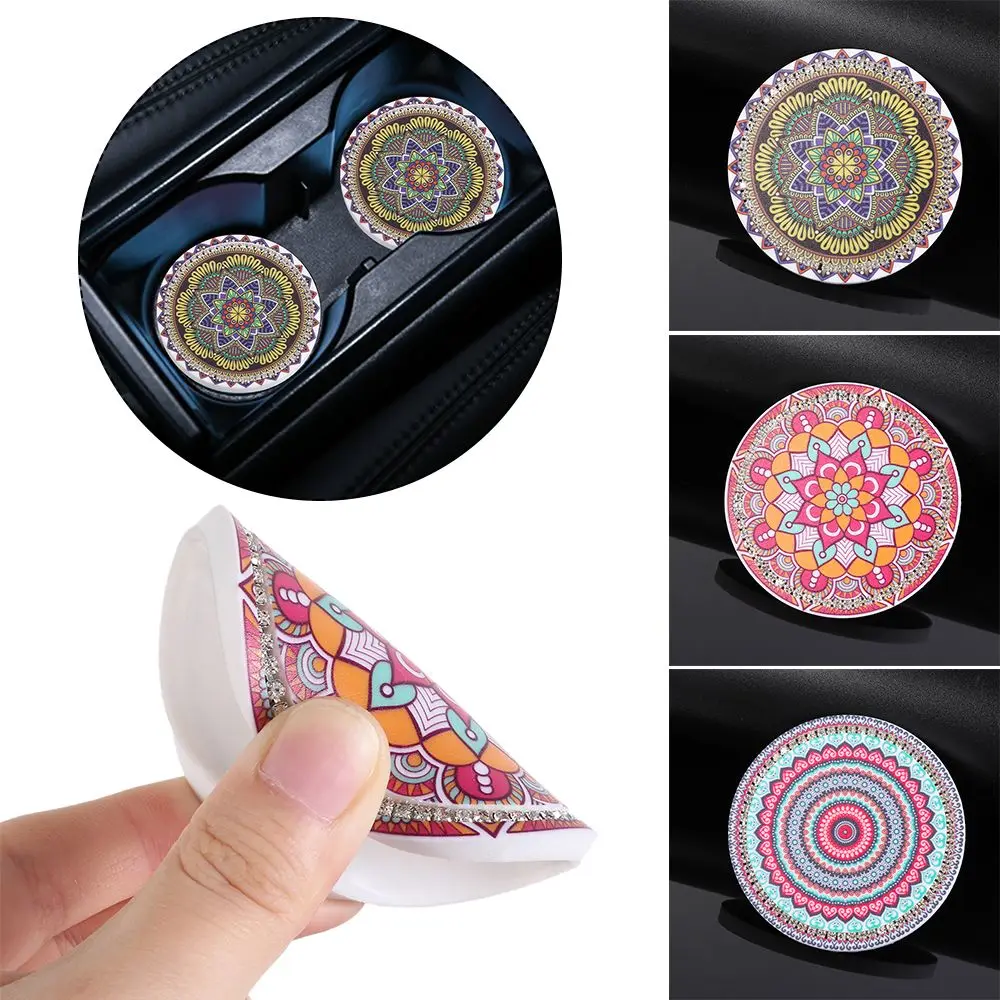 Anti-skid Rubber Mat Mandala Water Cup Pad Car Rhinestone Coaster Bottle Holder Cup Holders