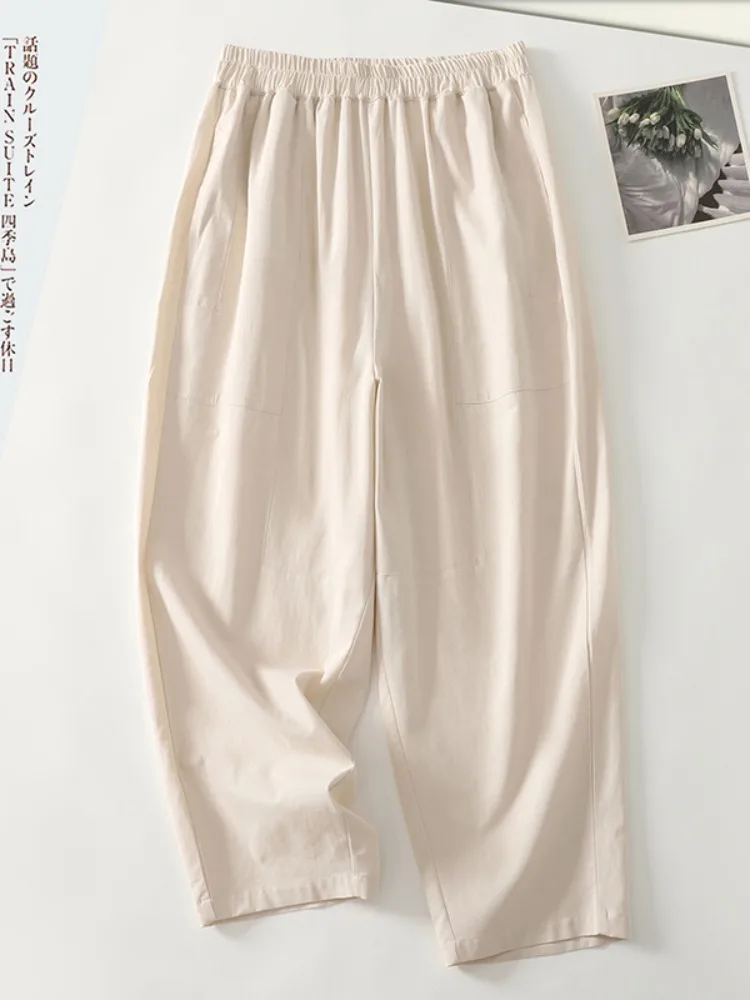الصيف رقيقة القطن الكتان فانوس السراويل النسائية حجم كبير شكل صغير سراويلي حريمي جديد 2025 فضفاضة تناسب الجزرة السراويل