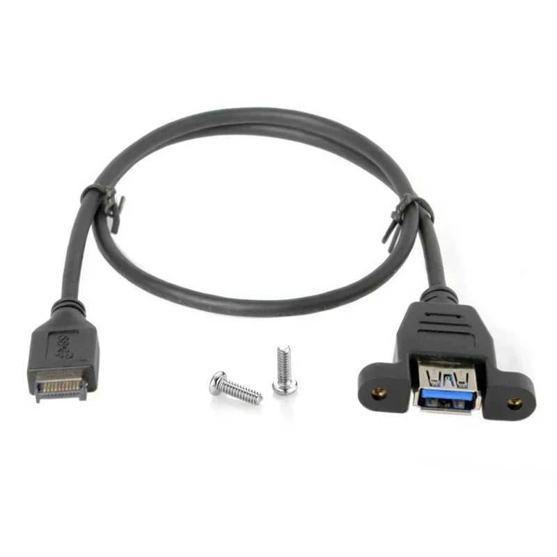 USB 3.0 Female Pair Type-e Computer Host Rear Motherboard Connection Cable With Panel Mounting Screws To Secure Data Cable