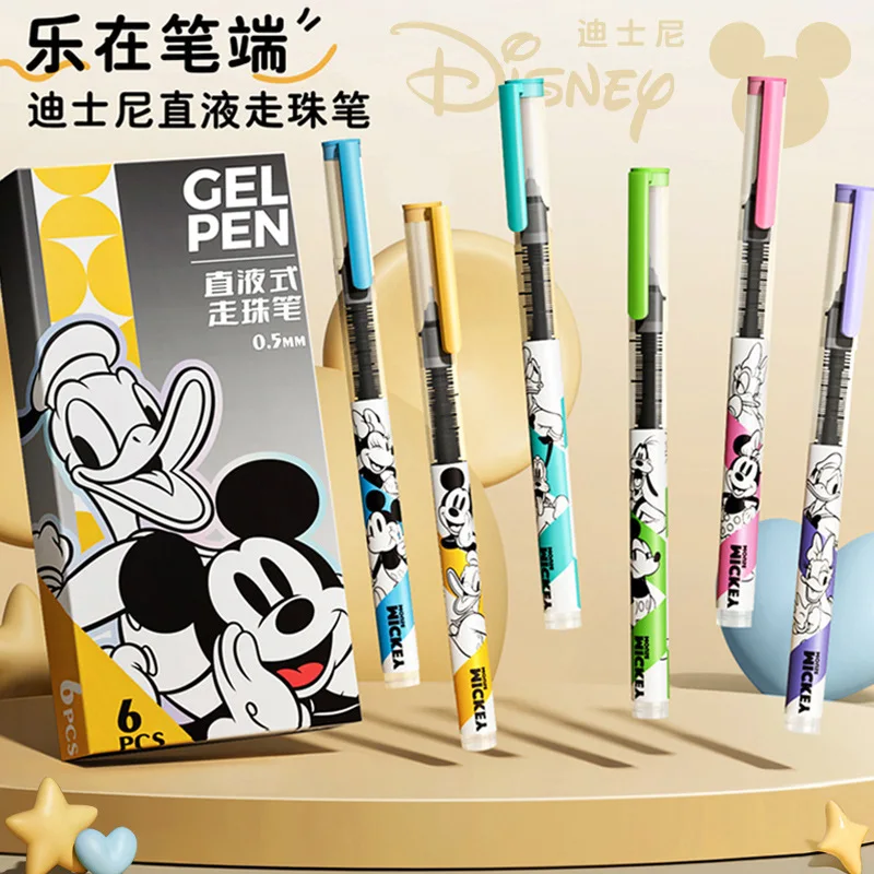 6 Buah Pena Gel Disney Mickey Pena Bolpoin Cair Lurus Alat Tulis Siswa Kawaii Hadiah Alat Tulis Perlengkapan Kantor Sekolah