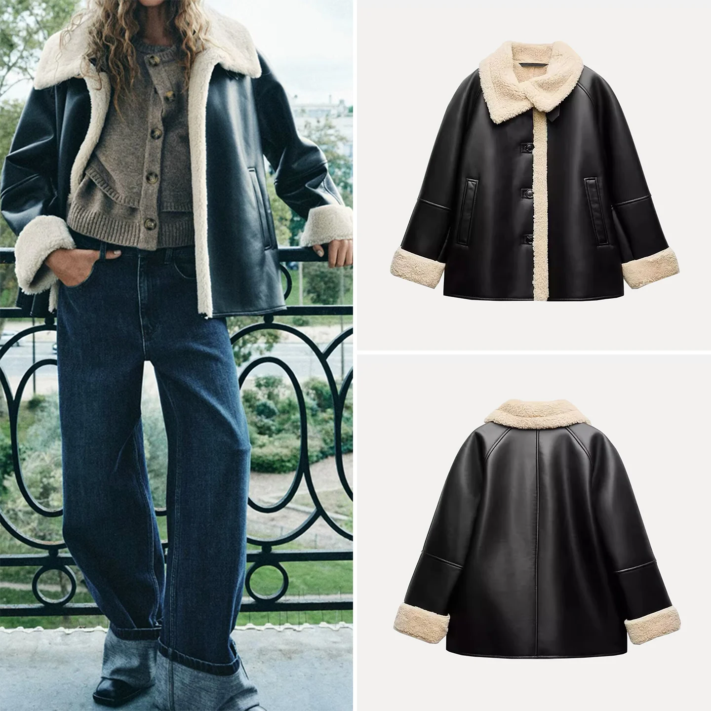 

Faionable Personali Casual Alligator Pattern Leather And Fur Coat Z Women's Autumn Winter Long Sve Button up Jaet