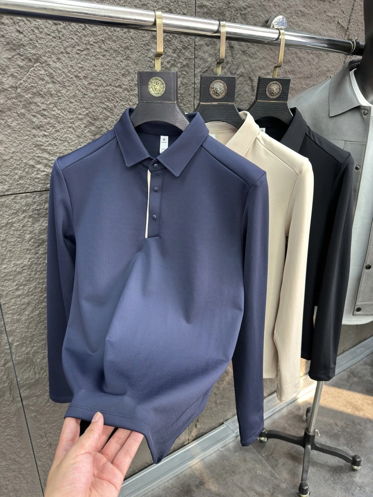 

Svip High-End Men's Casual Long-Sve irt Comfortable Flip-Collar Elastic Spor Faionable Autumn Winter T-irt