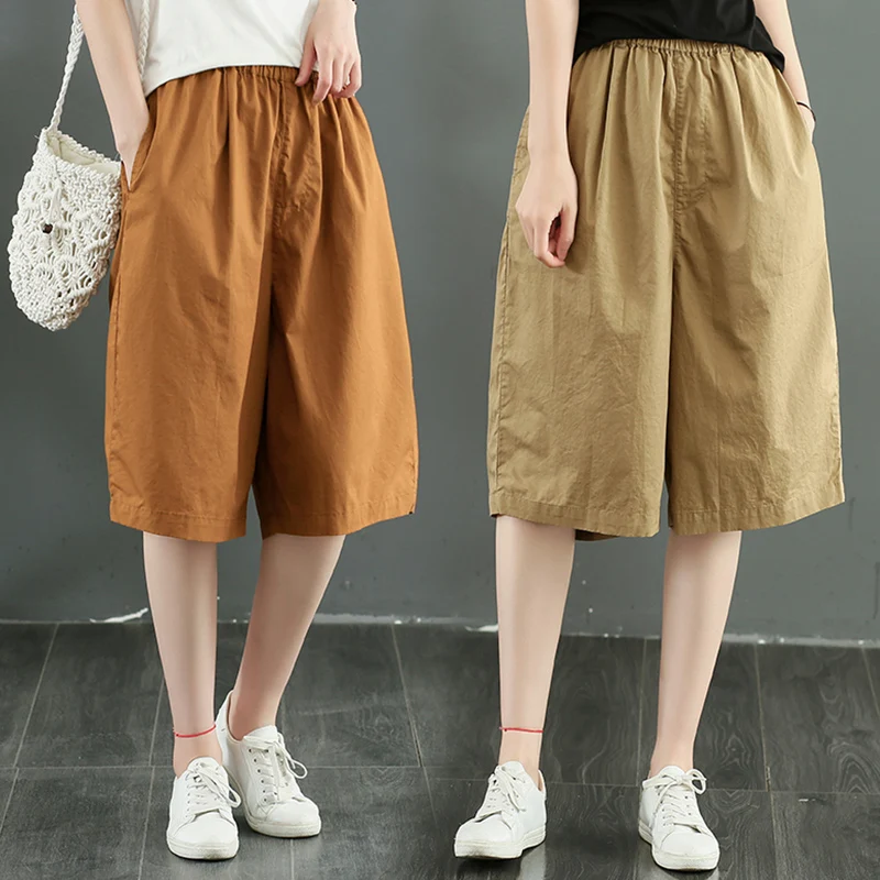 

Новые однотонные повседневные брюки свободного кроя с эластичным поясом, широкие брюки А-силуэта для женщин больших размеров, с расширенными штанинами в области бедер и ягодиц, летние.