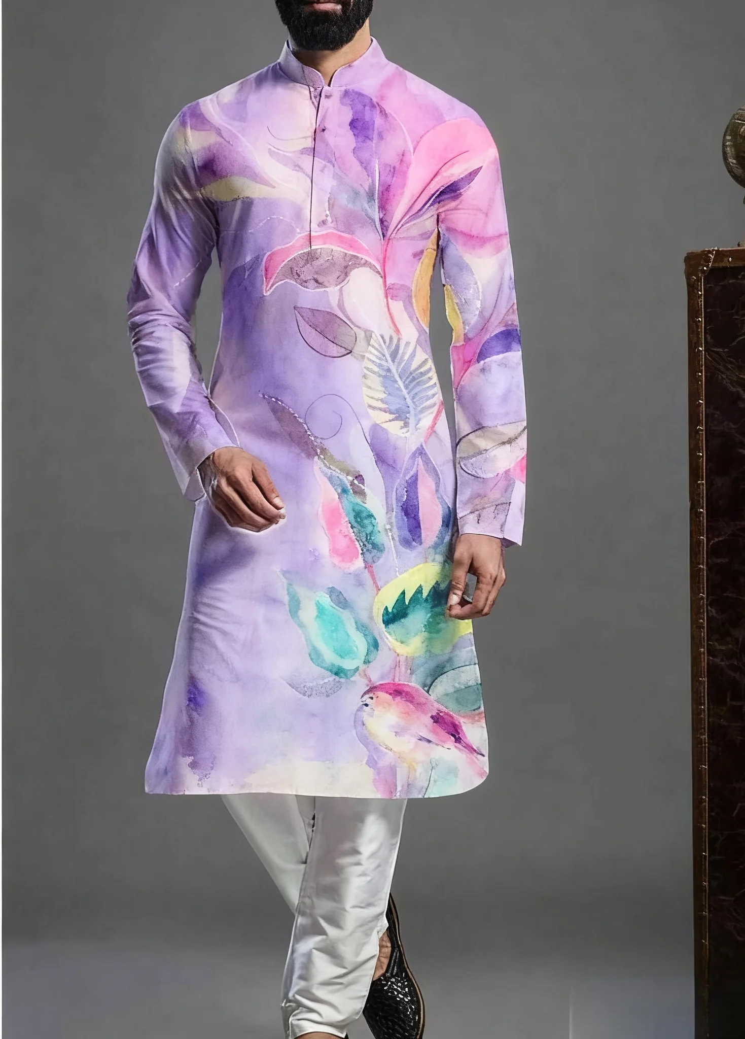 2025 Kurt bata regular de ajuste casual de moda kurtaasuha con estampado para hombre adecuada para todas las ocasiones