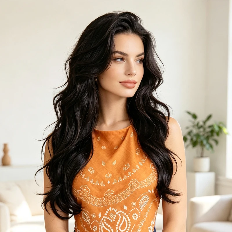 Extensiones de cabello ondulado de aspecto natural, sintéticas, de una pieza, para volumen y longitud, fáciles de usar 2