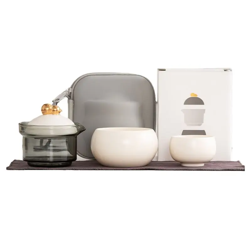 

PORK-Portable Tea Set For Travel-Includes 1 Teapot, 2 Cups And Carrying Bag Ideal For Outdoor And Business Trips