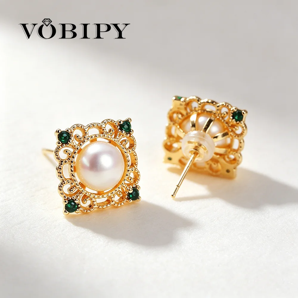 VOBIPY 8 mm Perlen-Zirkonia-Schmuckset für Frauen, natürliche Süßwasserperlen-Halskette, Ohrringe, Ring-Sets, Hochzeit, Party, modisches Geschenk – Detail 2