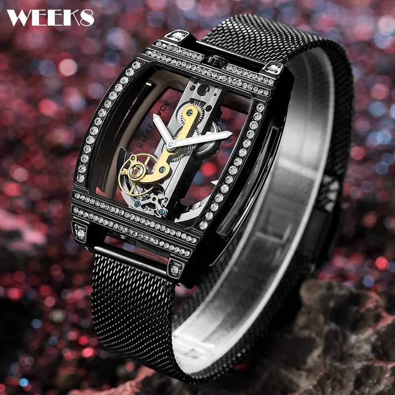 Full Automatic Tourbillon Mechanical Watch for Men Luxury Skeleton Transparent 3D Hollow Dial Case Wristwatch Winding Male Reloj