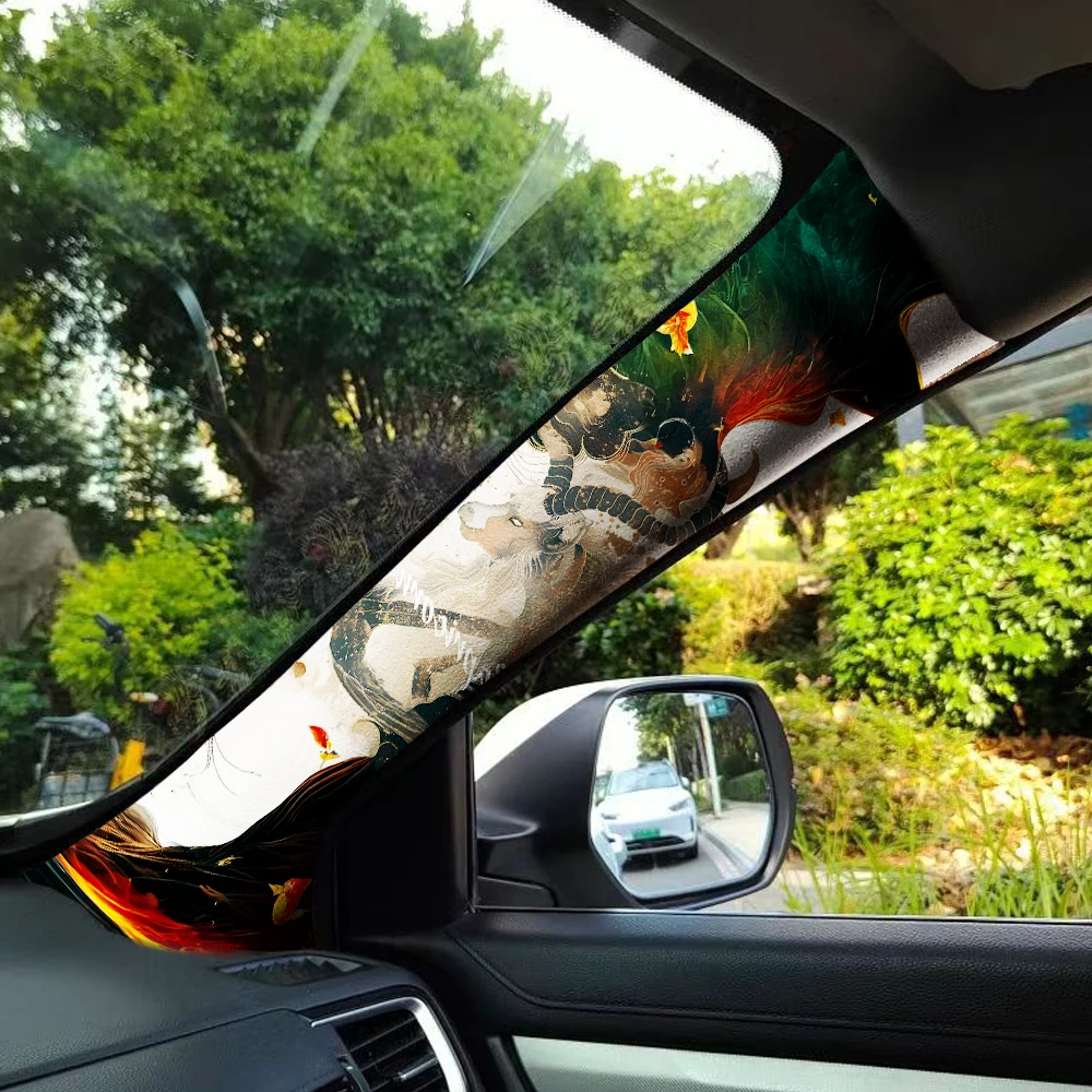 2-Piece Car Interior Stickers - Capricorn Pattern, Elastic Fabric, Self-Adhesive, Car A-Pillar Renovation Decoration.