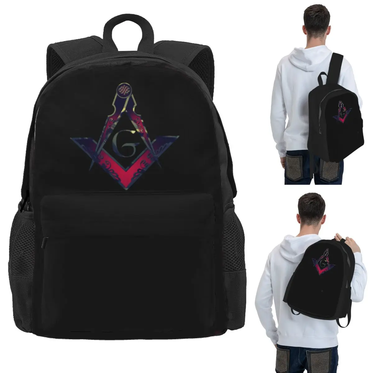 Freemason Compass Masonic Student Backpack School Bag Hiking Travel Daypack for Boys Girls Bookbag Shoulder Bags