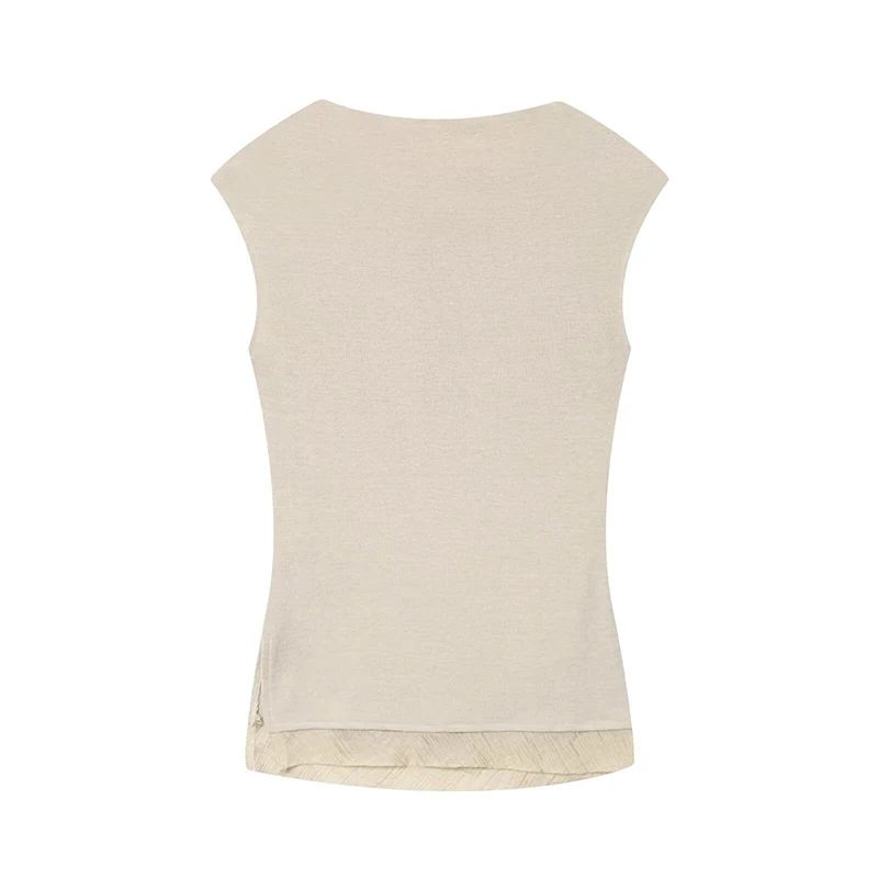 YENKYE New Women Round Neck Sleeveless Slim Draped Soft Tank Top