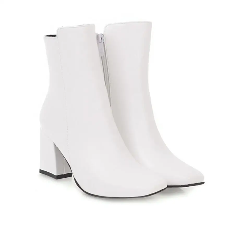 Winter Fashion Real PU Leather Women Ankle Boots Fashion Platform Square head High Heel Boots Winter Shoes Woman Casual Shoes