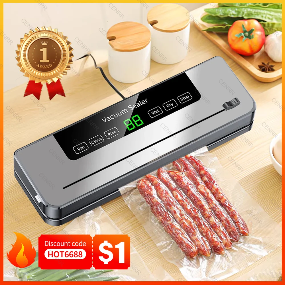 

Electric Vacuum Sealer Built-in Cutter Kitchen Food Storage Seal Touch Button Wet Food Sealing Strips Vacuum Packaging Machine