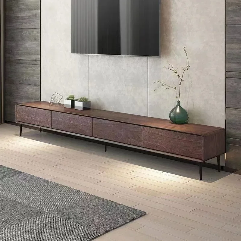 TV cabinet, coffee table combination, Nordic living room wall locker, large and small apartment walnut, color floor cabinet