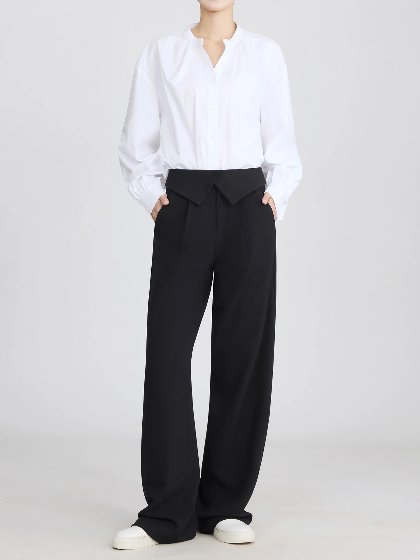 

High Waist Slimming Wide Leg Pants Women's Bla Straight Cut Casual Trousers Luxury Spring New Sle Polyester Fiber