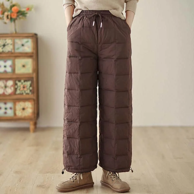 Solid Straight Pants for Women Winter Vintage Korean Style Trousers Casual Quilted Lightweight Cotton Added Pants Women Clothing