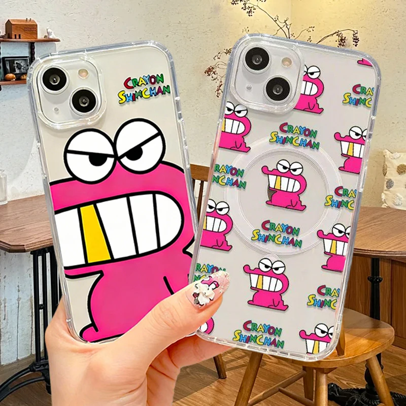 Coque de chargement sans fil en Silicone, bord c-crayon s-shinchan, pour iPhone 17 Air 16 E 15 14 13 12 Mini 11 Pro Max, transparente