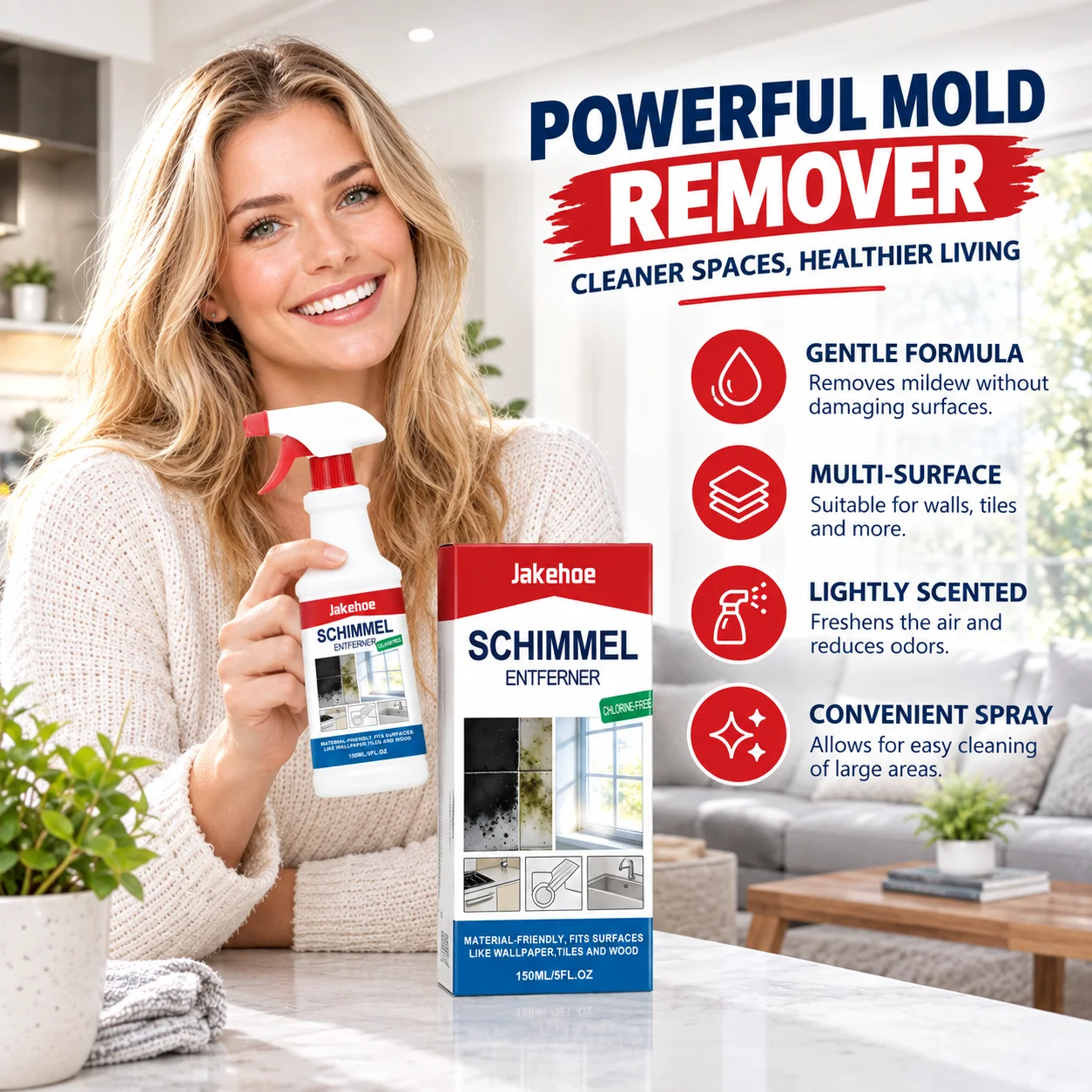 Jakehoe Mold Remover Spray Stains Reduce Odor Fresh Air Prevent Mold Growth Tile Wall Stains Household Mold Cleaning Spray 150ml