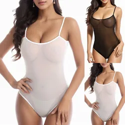 Ladies Sexy See-Through Mesh Lingerie High Cut Female Sleepwear One Piece White Black Women Halter Sheer Bodysuit Lingerie