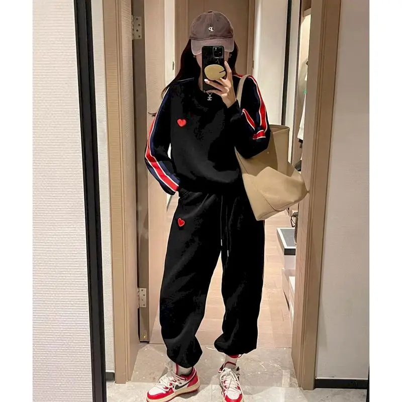 Harajuku Printed Embroidery Women\'s Tracksuit Korean Oversized Hoodies+Sweatpants Suit Women Streetwear 2 Piece Sets Y2k Clothes