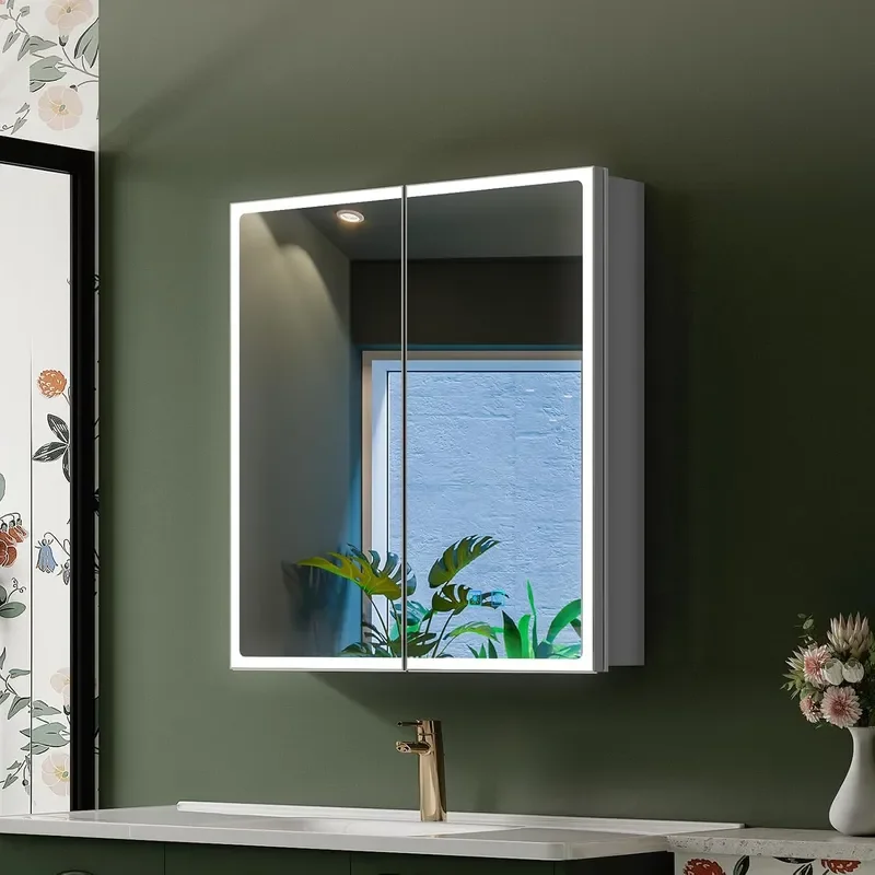 24x26 LED Mirrored Medicine Cabinet Recessed or Surface 2Door