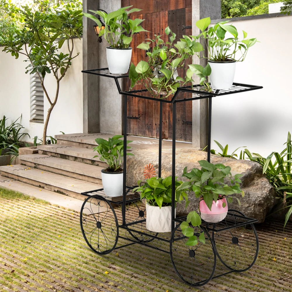 Paint Car Shape 6 Plant Stand Black Outdoor Furniture