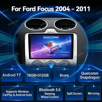 Radio samochodowe Android 17 do Forda Focusa 2 3 Mk2 Mk3 2004 2005 - 2011 GPS NAVI QLED 4G LTE 5G WIFI Qualcomm 2DIN Head Unit BT