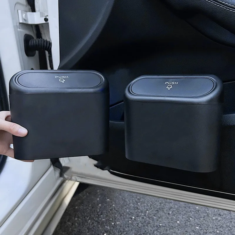 

Car Door Seat Clip Stand Holder Trash Bin Black Plastic Square Pressing Bag Portable Hanging With Lid Mini Trash Can Accessories