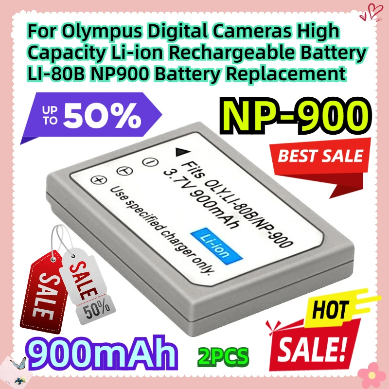 For Olympus Digital Cameras High Capacity Li-ion Rechargeable Battery 900mAh LI-80B NP900 Battery Replacement