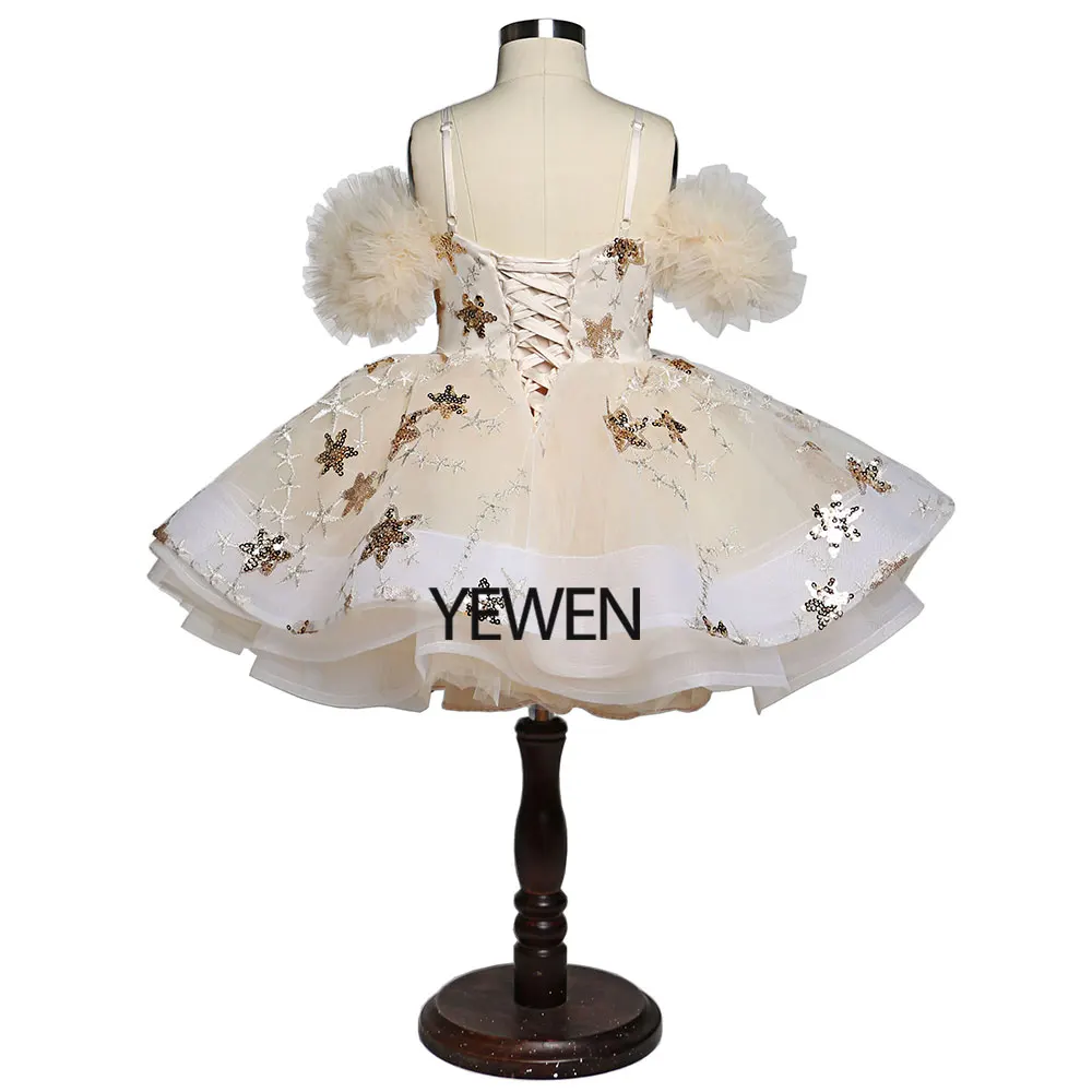 Sparkle Star Tulle Little Flower Girls Dresses for Wedding Party Princess Children Photo Shoots Dress Tutu Gown YEWEN