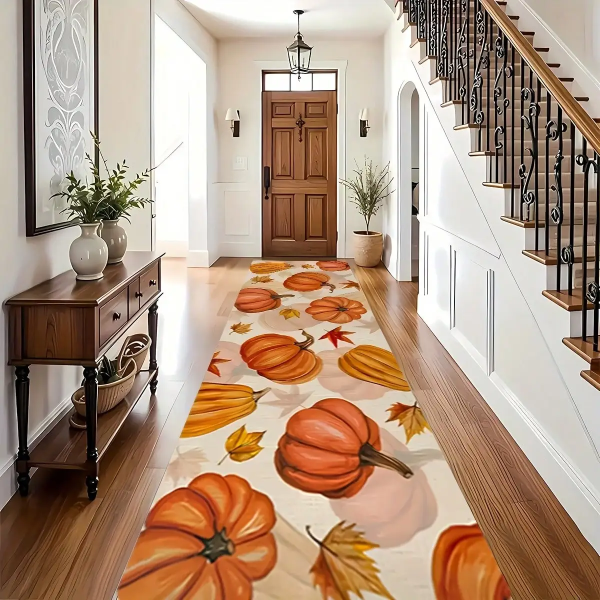 Thanksgiving, Halloween, Autumn Pumpkin And Maple Leaf Pattern, Rectangular Carpet For Living Room And Hallway, Kitchen Floor Mat, Bedroom Bedside Rug, Gift For Friends