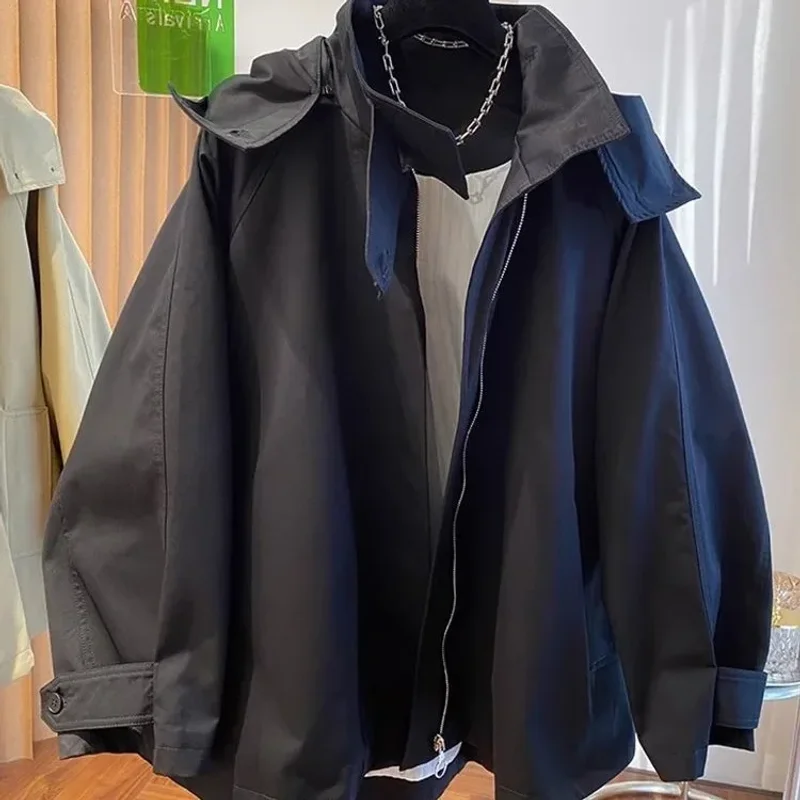 جديد وصول الخريف الربيع معطف قصير سترة مقنعين فضفاضة النمط البريطاني المألوف سترة واقية عالية الخصر تصميم الأكمام الطويلة