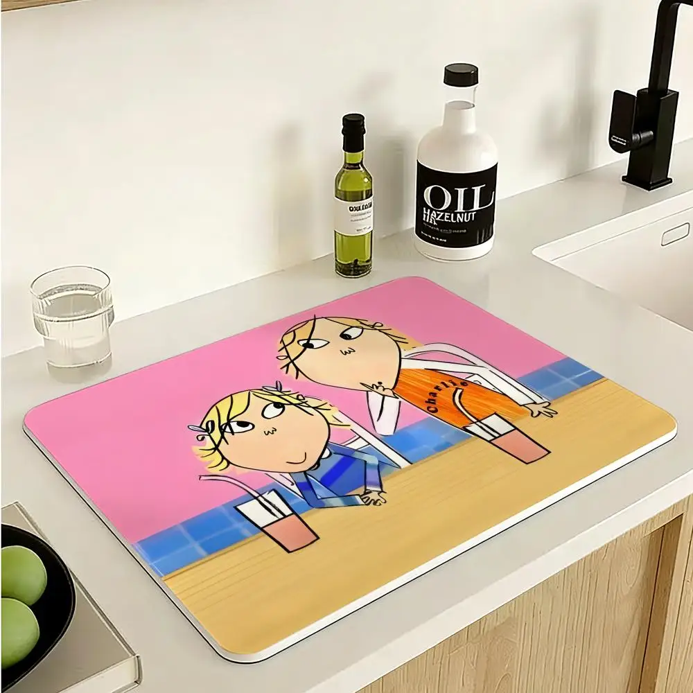 Charlie and Lola anime Floor Mat Diatomite Floor Mat Fast Drying Odor Resistant Non Slip Bath Kitchen Mat