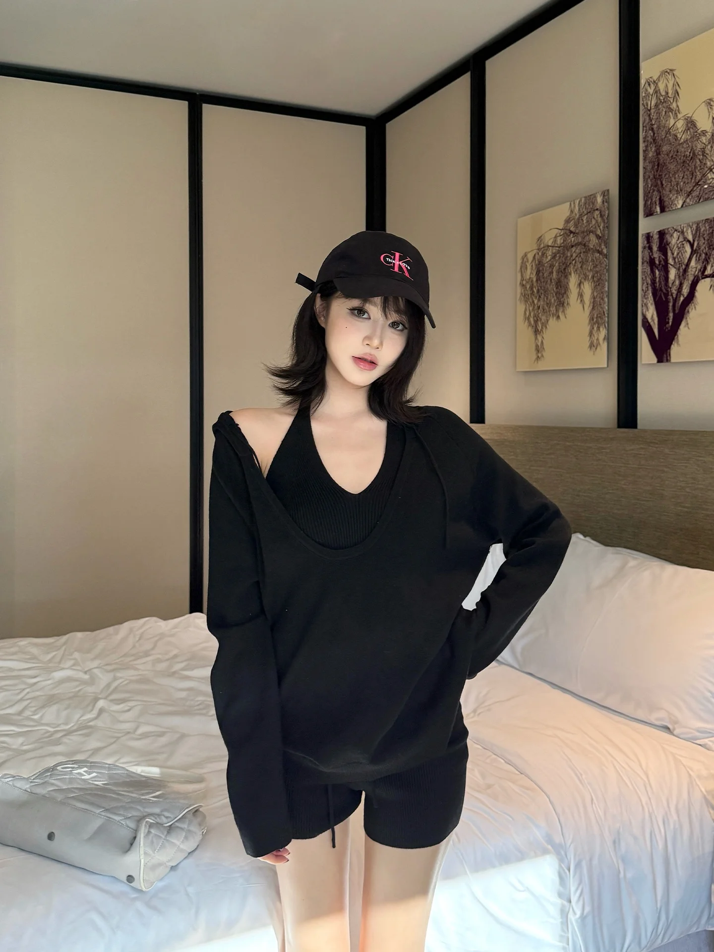 

Толстовка с капюшоном Buleng Dstring Long Sve Deep V Ne, верхняя одежда, свободный топ, женский модный осенний повседневный вязаный свитер