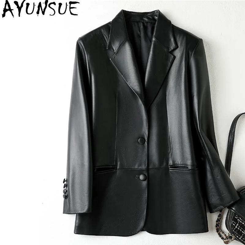 AYUNSUE Genuine Leather Jacket Women Real Sheepskin Womens Coat Autumn Clothes 2025 Mid-length Suit Jackets Jaqueta De Couro