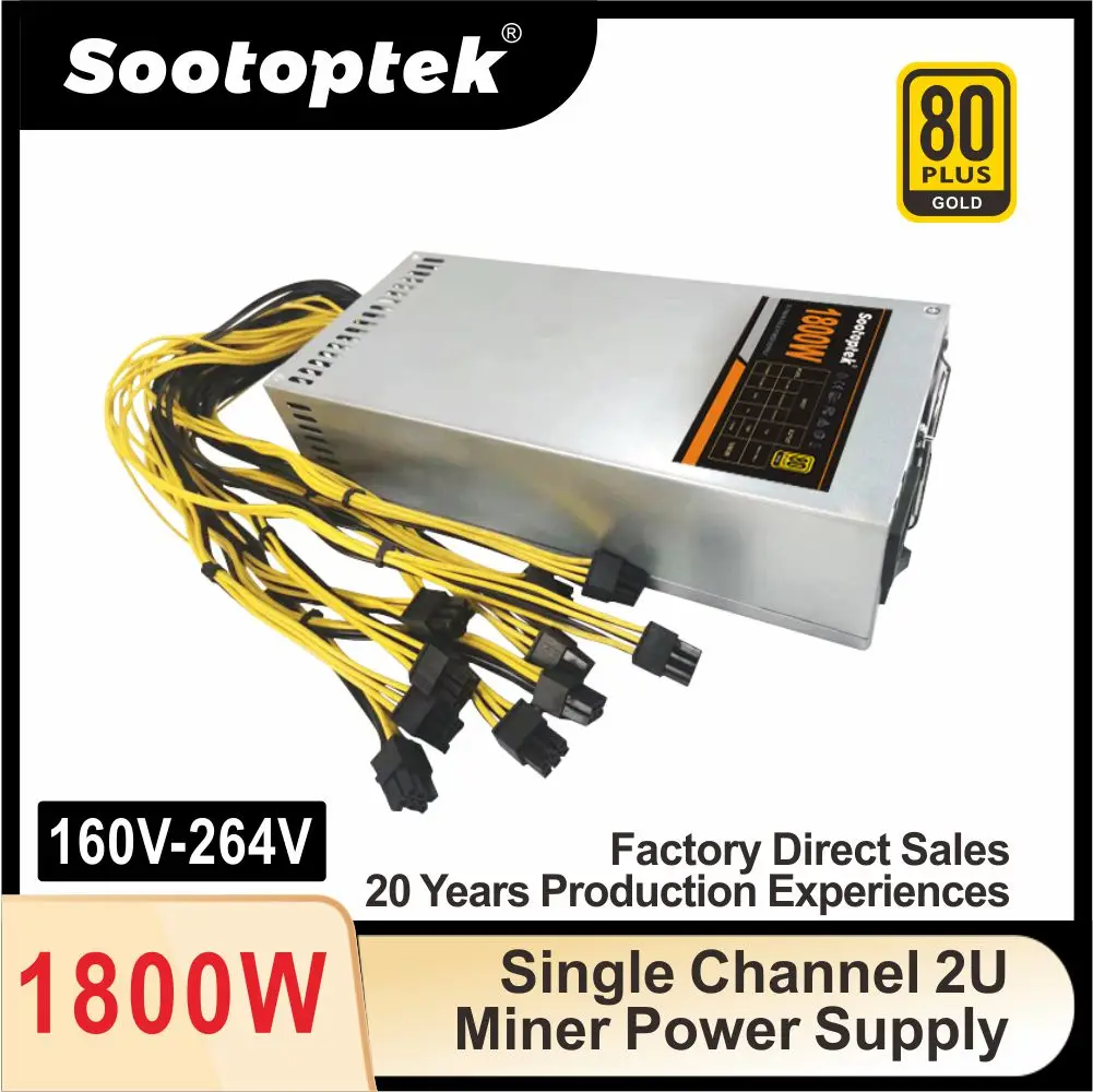 2u 1800w com 10 * 6pin 160v-264v especializado para o caso do equipamento de gpu com gpu 10 placas gráficas servidor de energia de mineração