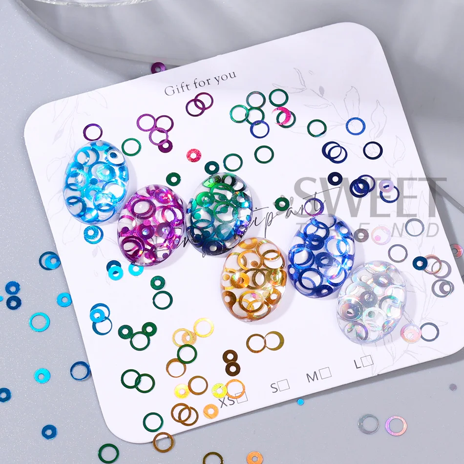 6 Grid Holographic Glitter Circle Sequins Nail Decoration Hollow Round Bubble Manicure Flakes DIY Blue Ocean Style Nail Supplies