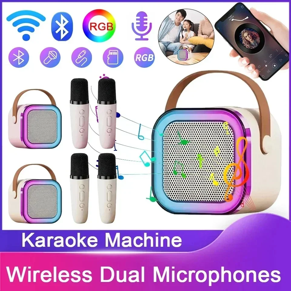 Bluetooth K12 Karaoke Machine Portable 5.3 PA Speaker System with 2 Wireless Microphones Home Family Singing Children\'s Gifts