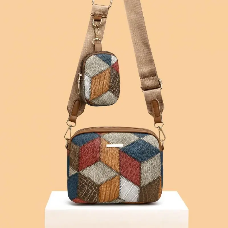 Vintage Fashion Women Shoulder Crossbody Bag Luxury Pu Leather Ladies Phone Bag Purses Patchwork Designer Shell Totes Handbag