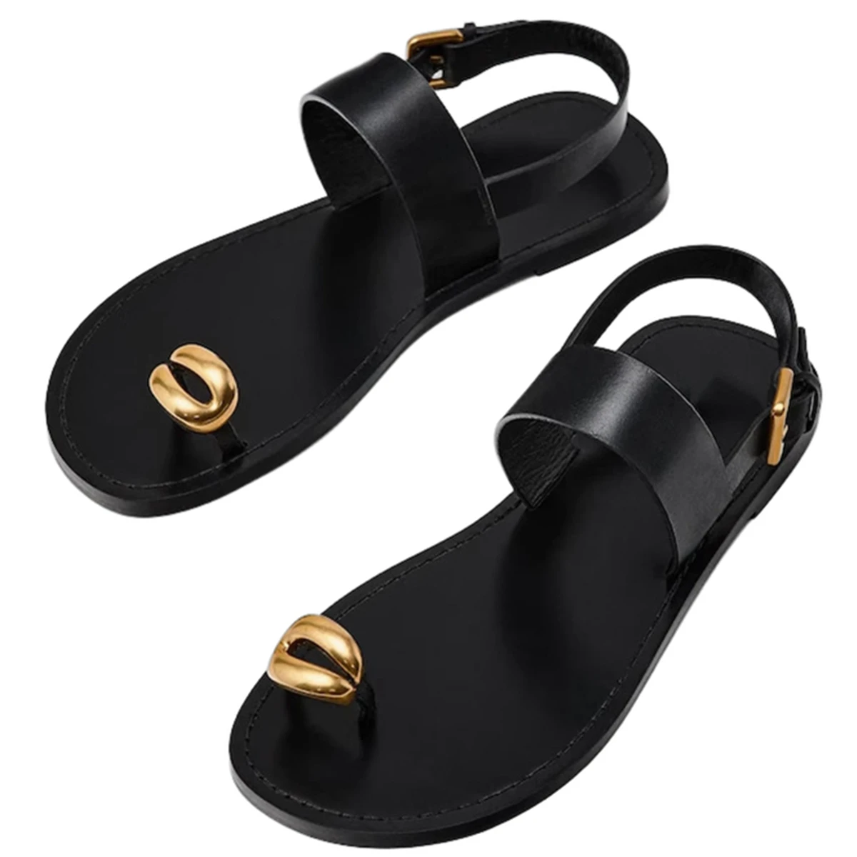 

Jenny&Dave French Minimalist Gold Buckle Sandals Fashionable Ladies Commuter Leisure Single Strap Slippers Summer Shoes Women