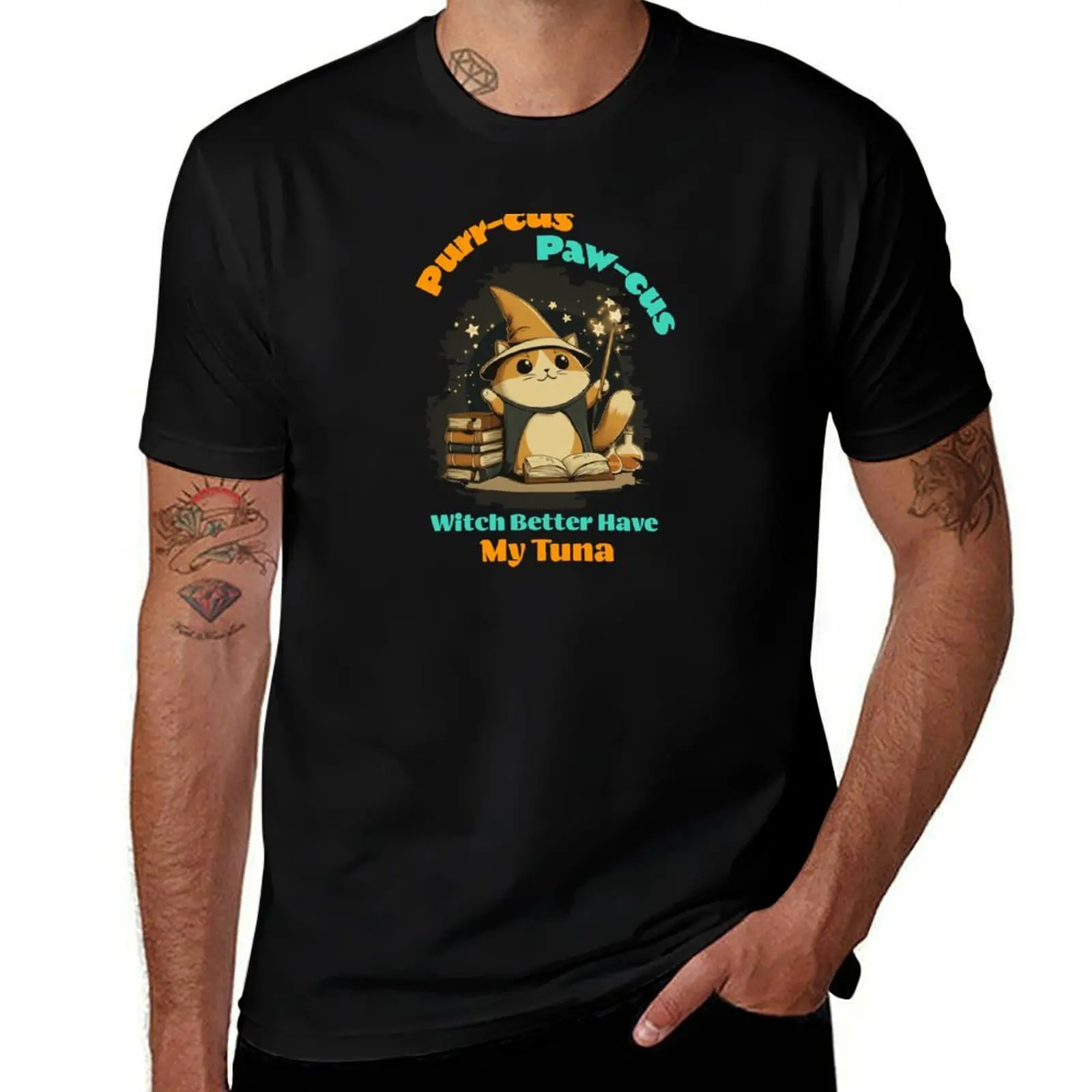 

Purr-cus Paw-cus – Funny Wizard Cat Halloween Design T-Shirt Anime t-shirt blanks tee shirts for men