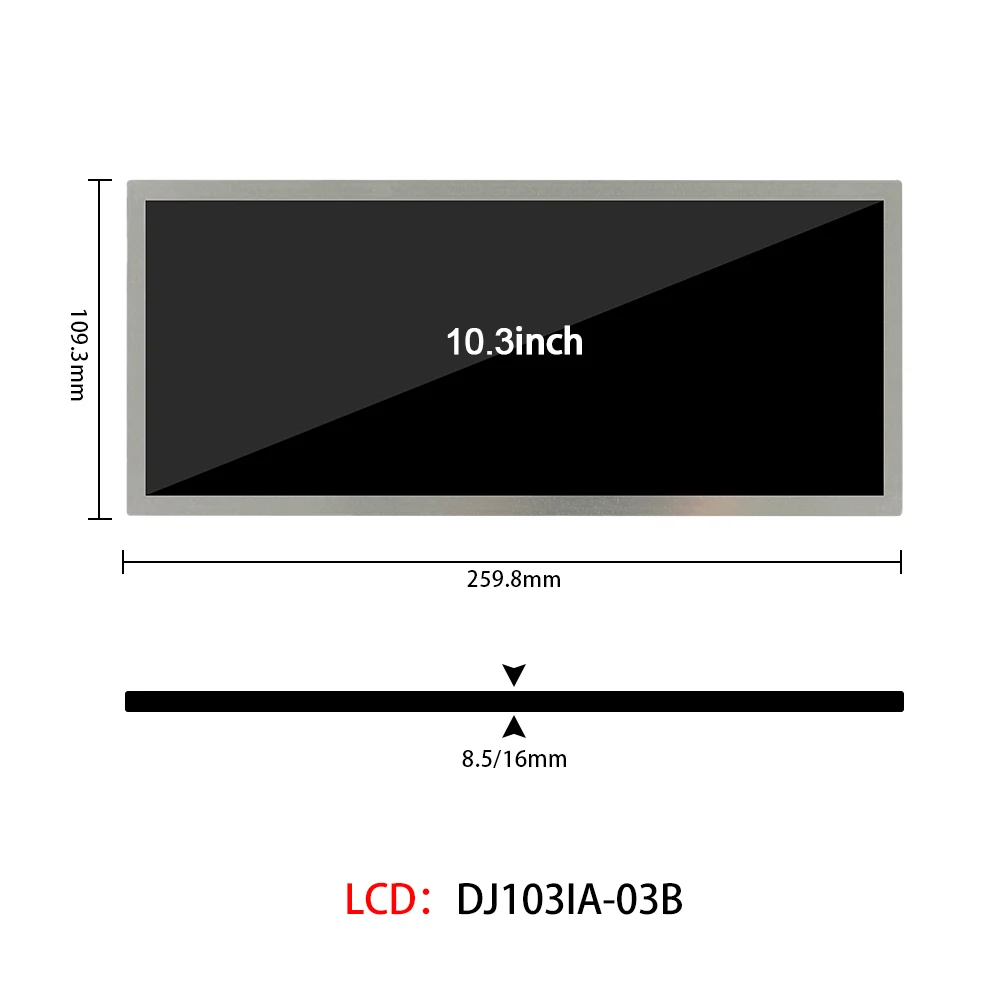 10.3 Inch DJ103IA-03B Resolution 1920x720 50 pins LVDS LCD Module Strip Screen Brightness 800 For Car PC Sub Display Full New