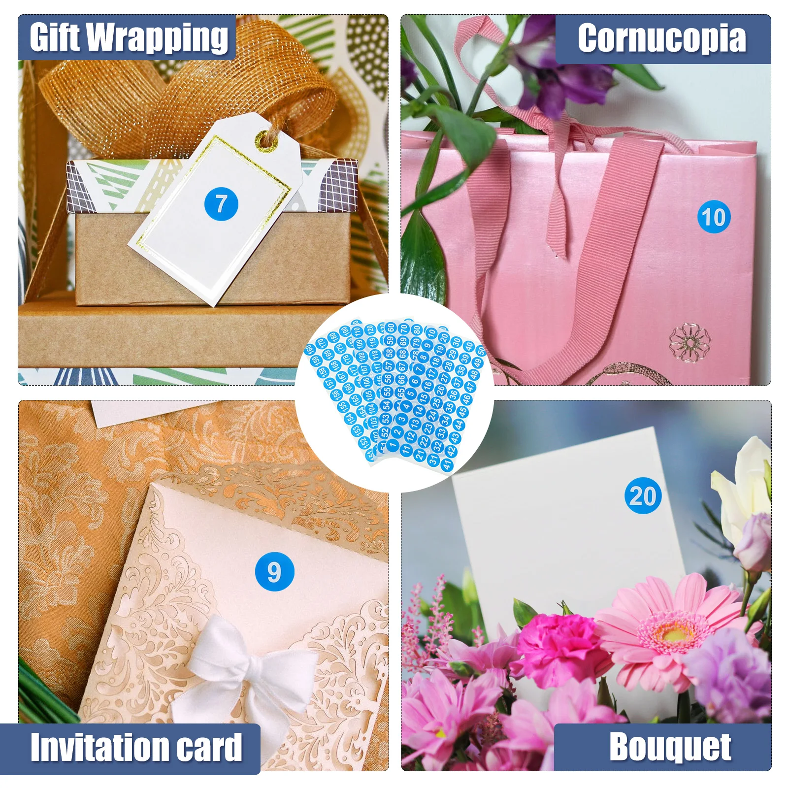 

8 Sheets Waterproof Number Stickers 1 200 Round Digital Labels Blue Serial Tags for Classification Storage ganization