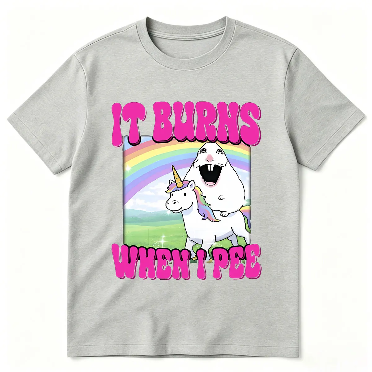 It Burns When I Pee Hamster Funny Meme Graphic T-shirts Men Women Fashion 100% Cotton Short Sleeve Oversized T-shirt Streetwear