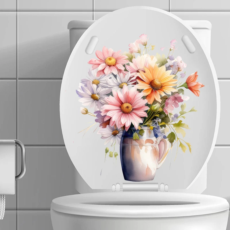 C51# Minimalist flowers Wall Sticker Bathroom Toilet Decor Decals Living Room Cabinet Home Decoration