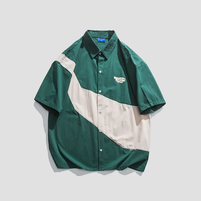 

Зеленая Свободная Повседневная японская рубашка в стиле ретро с коротким рукавом для инструментов, мужская и женская блузка, рубашка в стиле Ins 2022, летняя рубашка в стиле хип-хоп в стиле Харадзюку, топы