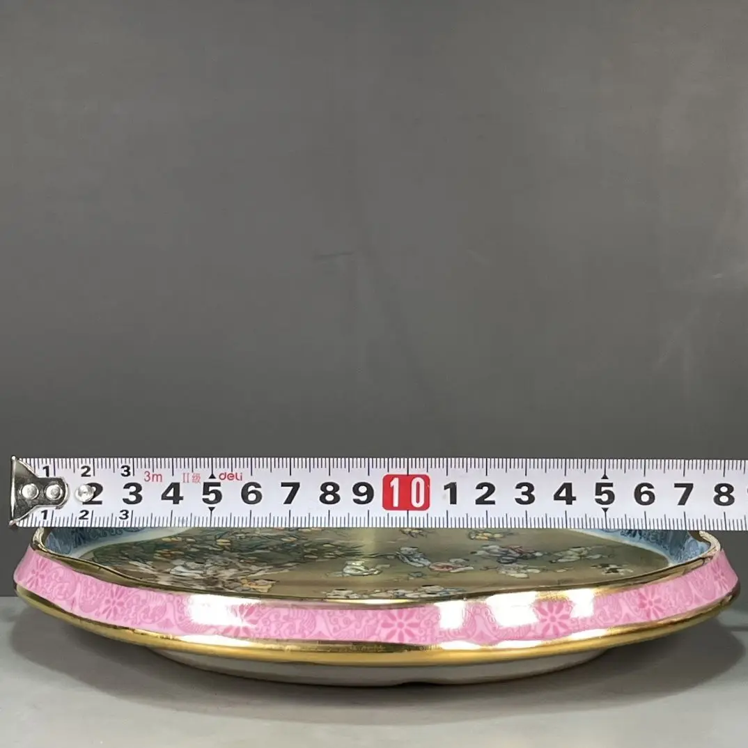 Chinese Qing Qianlong Style Yellow Base Gilded Children Play Porcelain Plate Oriental Collectible Ornament