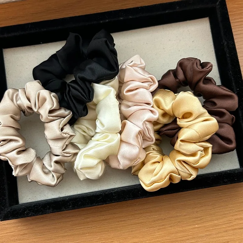 Women 100% Pure Mulberry Silk Hair Tie White Silk Scrunchies Girls Elastics Hair Rubber Band Solid Color hair rope chouchou soie